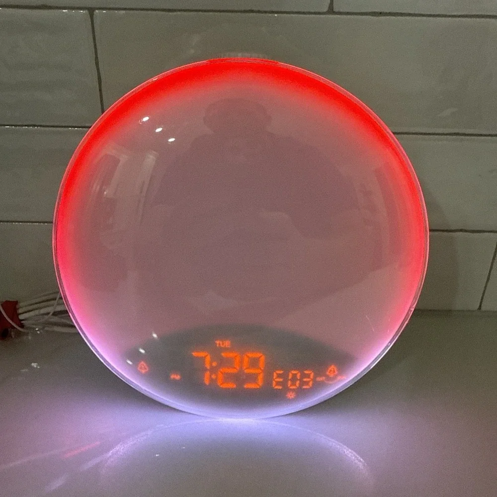 Sunrise Alarm Clock Wake-Up Light FM Radio LED Color Display USB Tested Works